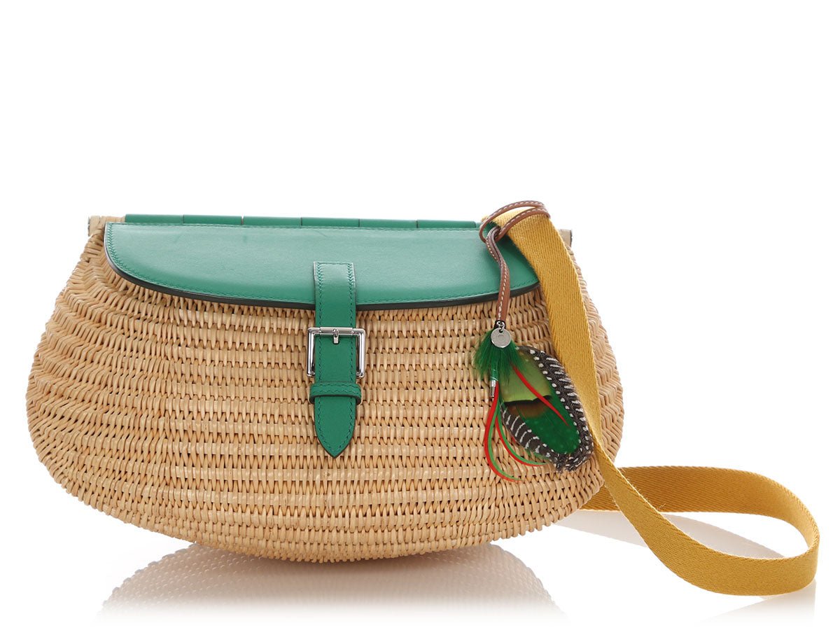 Hermes Hermès Vert Vertigo Swift and Osier Wicker Panier de Pêche