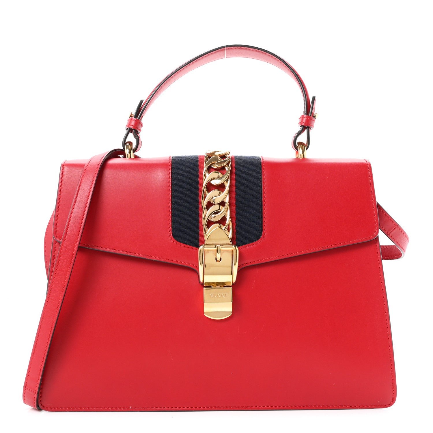 Gucci Calfskin Medium Sylvie Top Handle Bag Hibiscus Red