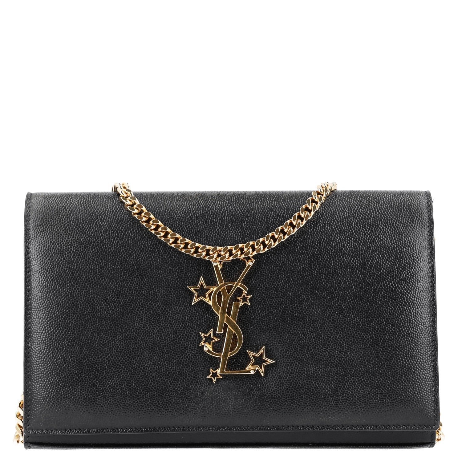 Saint Laurent Grain De Poudre Star Studded Monogram Wallet on Chain Black