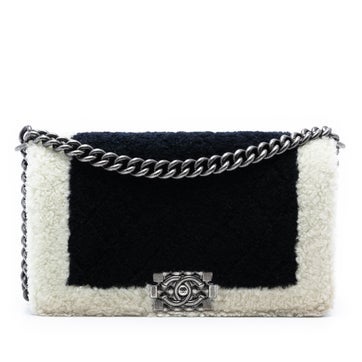 Chanel Medium Bicolor Shearling Boy Flap