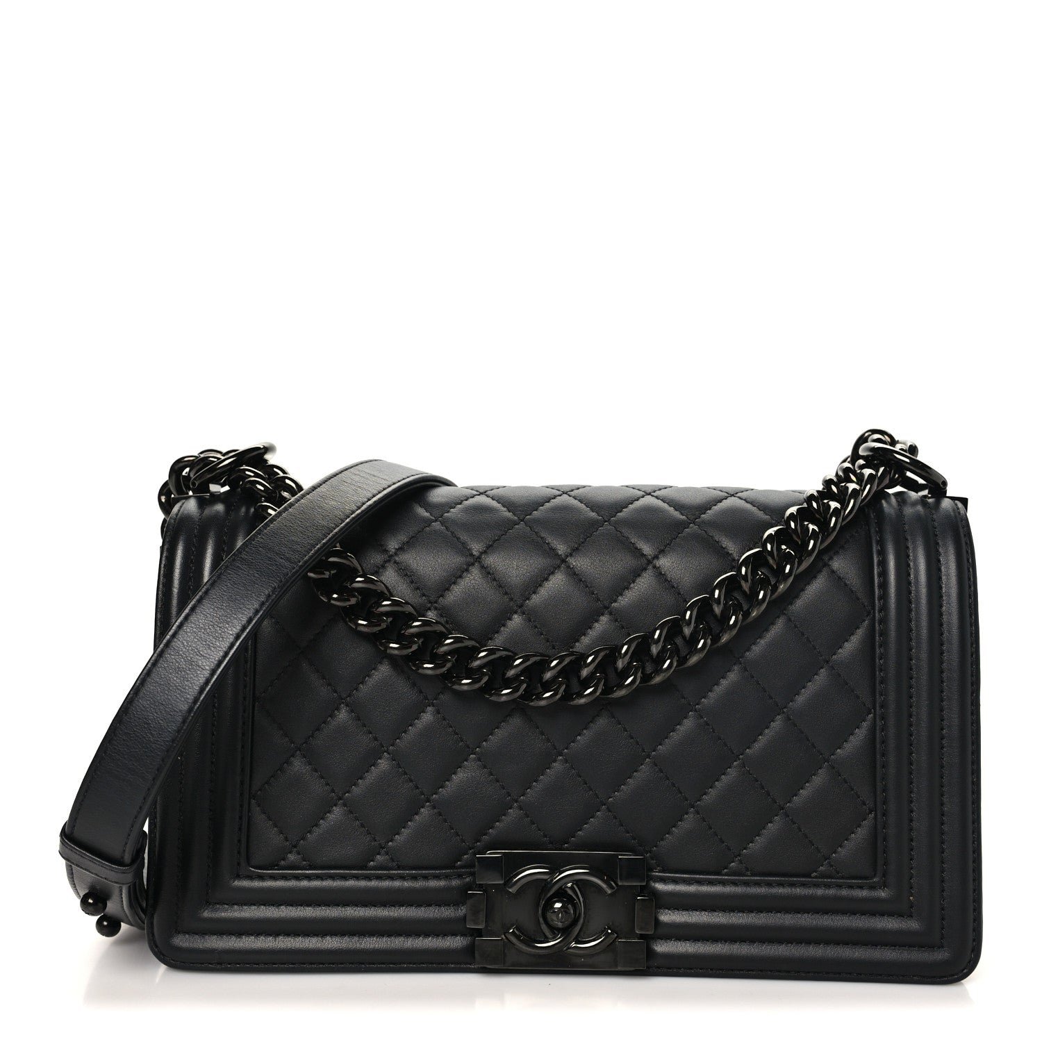 Chanel Calfskin Quilted Medium Boy Flap So Black