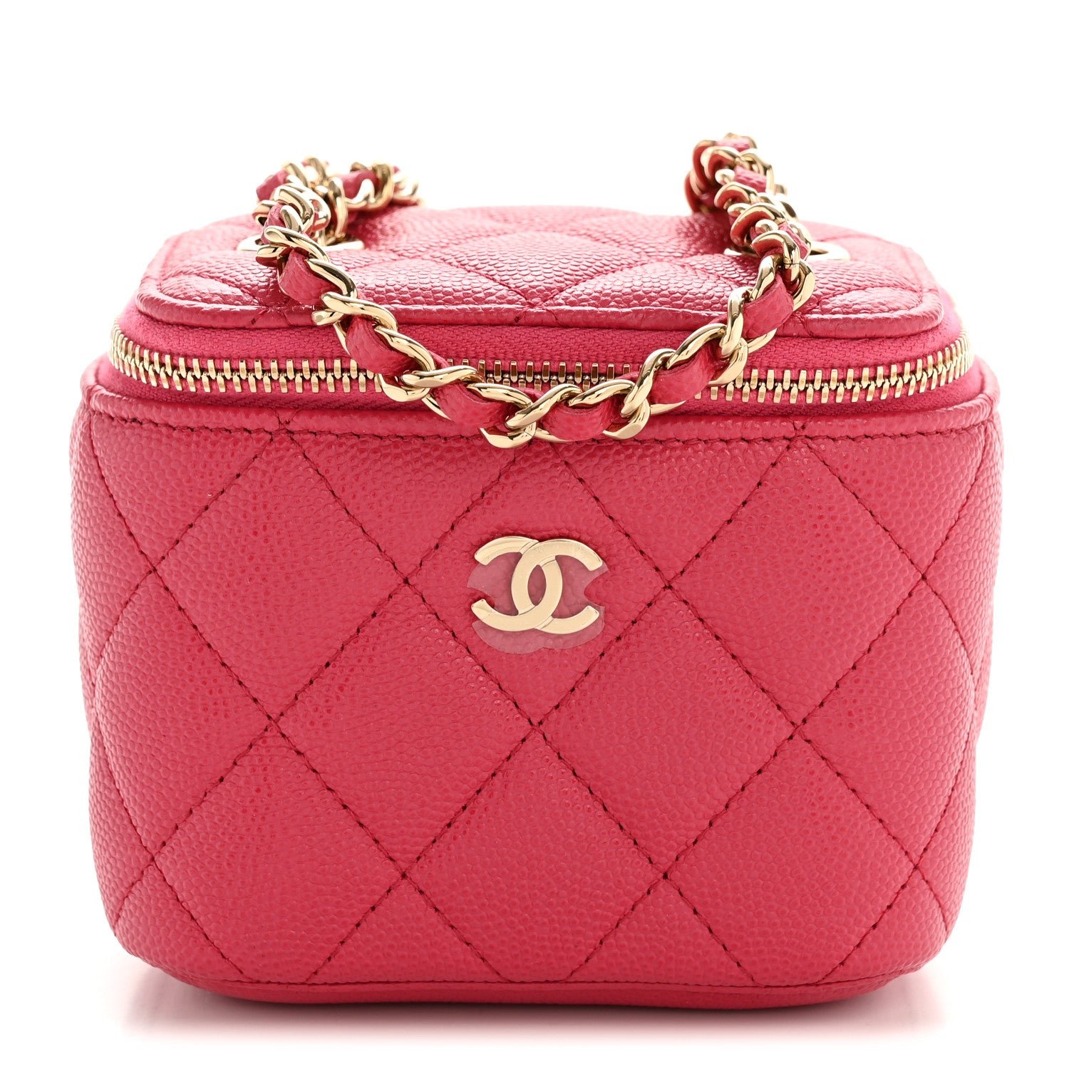 Chanel Caviar Quilted Mini Vanity Case With Chain Dark Pink