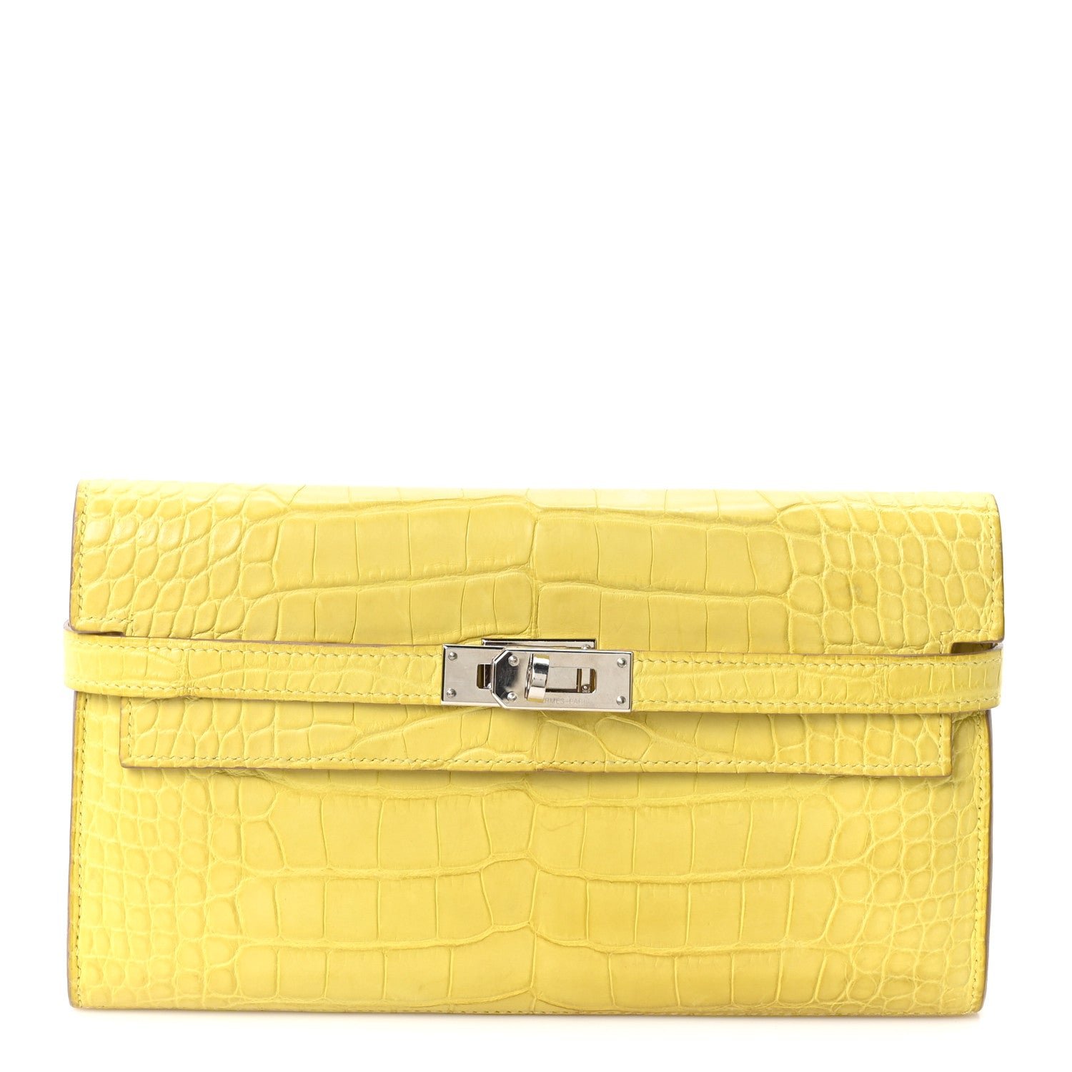 Hermes Matte Alligator Kelly Longue Wallet Mimosa