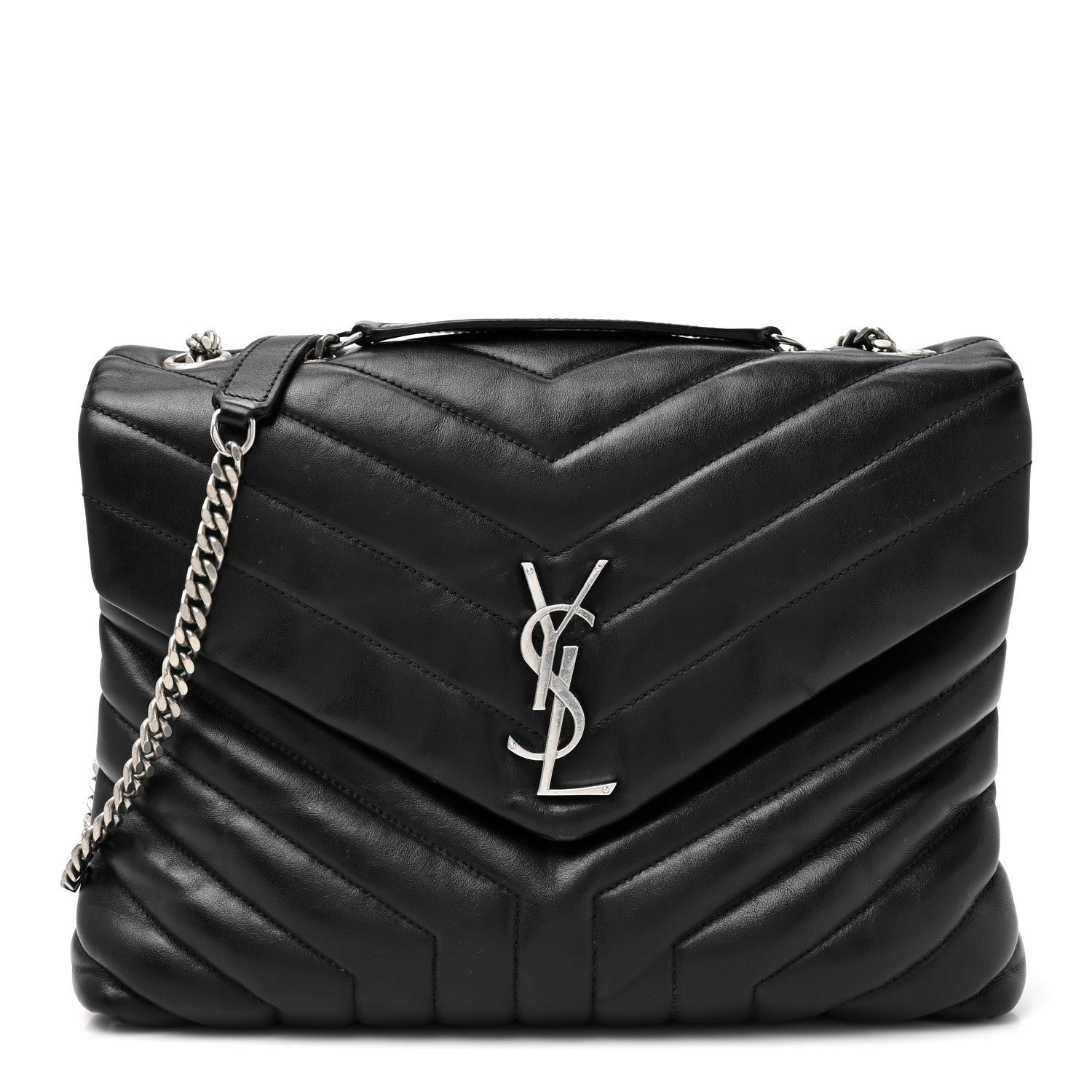 Saint Laurent Grain de Poudre Calfskin Y Quilted Monogram Medium Loulou Chain Satchel Black