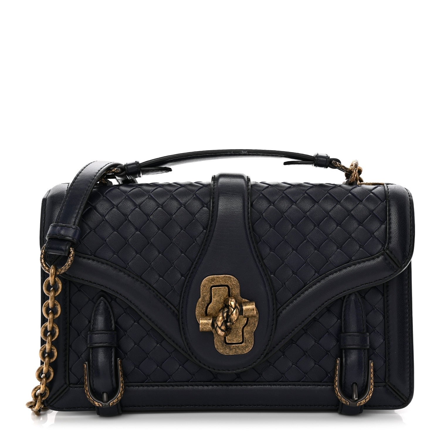 Bottega Veneta French Calfskin Intrecciato City Knot Bag Sapphire