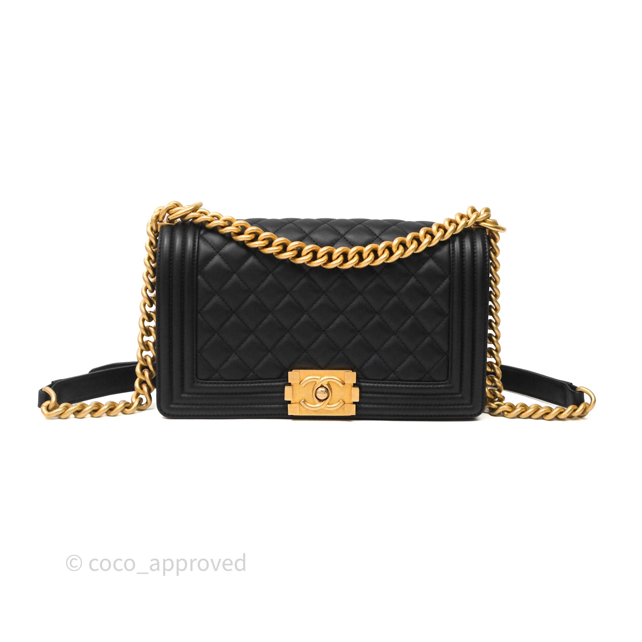 Chanel Medium Boy Quilted Black Lambskin Aged Gold Hardware