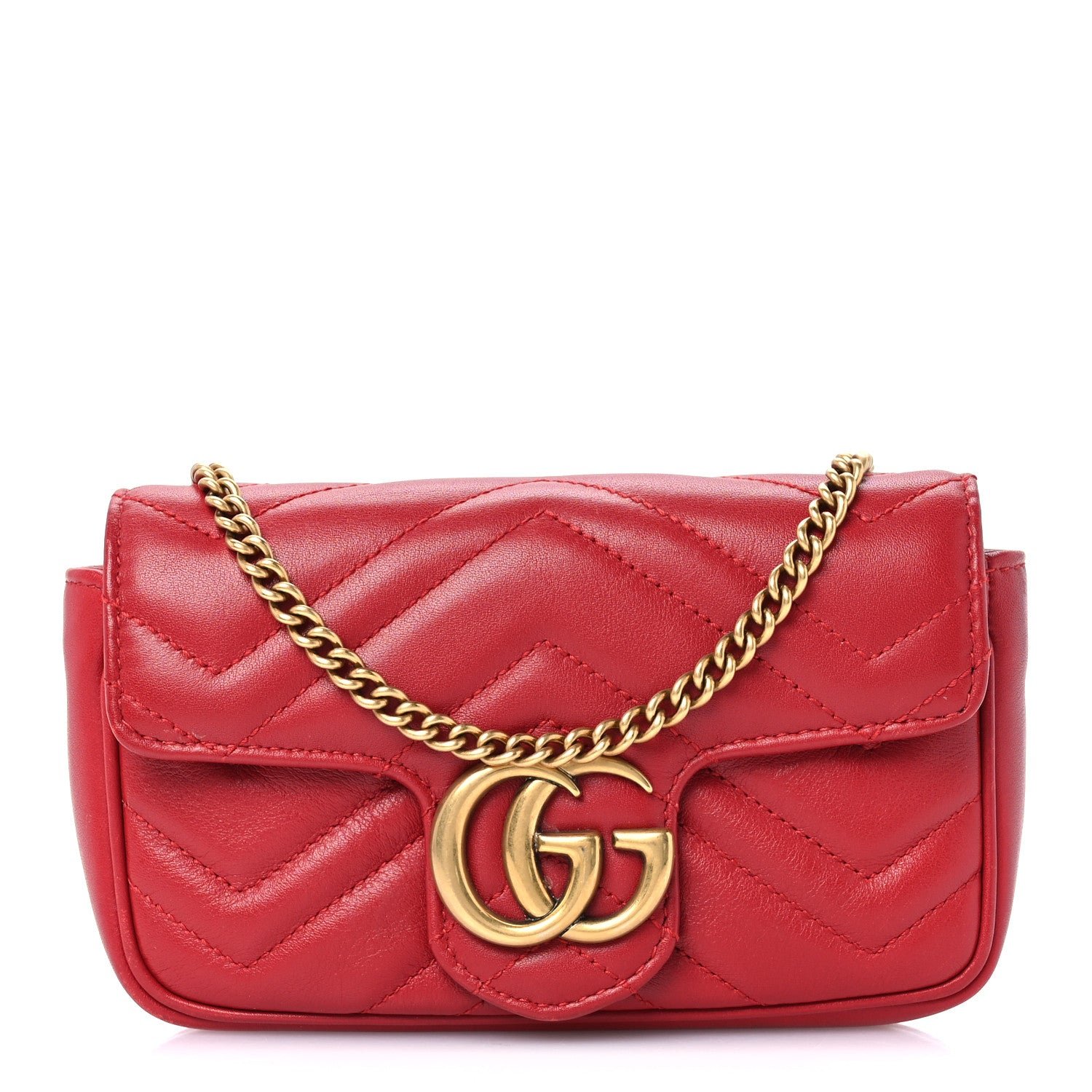 Gucci Calfskin Matelasse Super Mini GG Marmont Shoulder Bag Hibiscus Red
