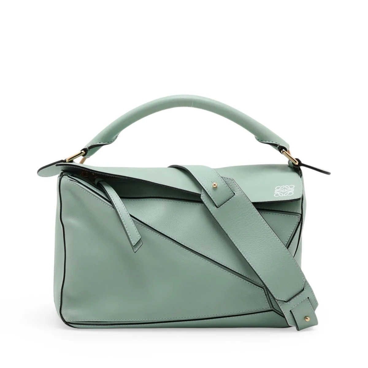 Loewe Puzzle Medium Leather 2 Way Handbag Green