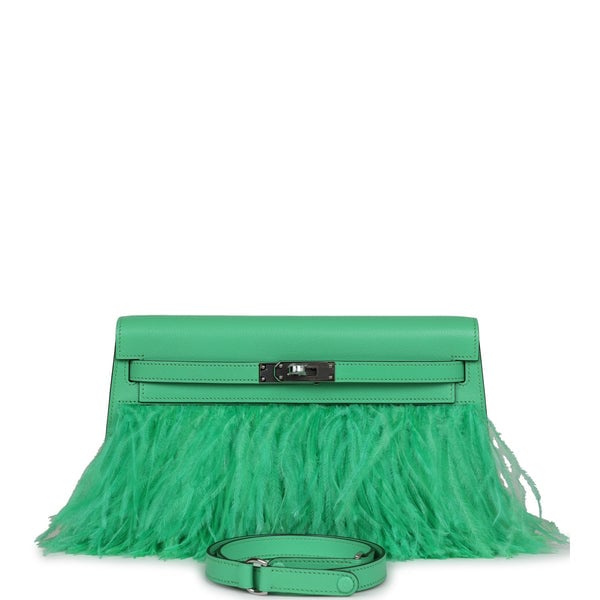 Hermes Hermes Kelly Elan Foile Vert Comics Chevre and Ostrich Feather Palladium Hardware