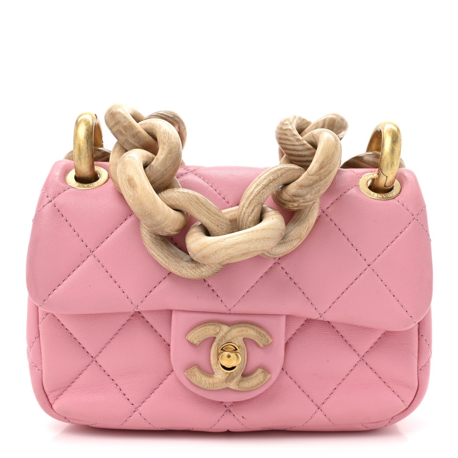Chanel Chanel Lambskin Wenge Quilted Mini Fashion Wood Square Flap Pink