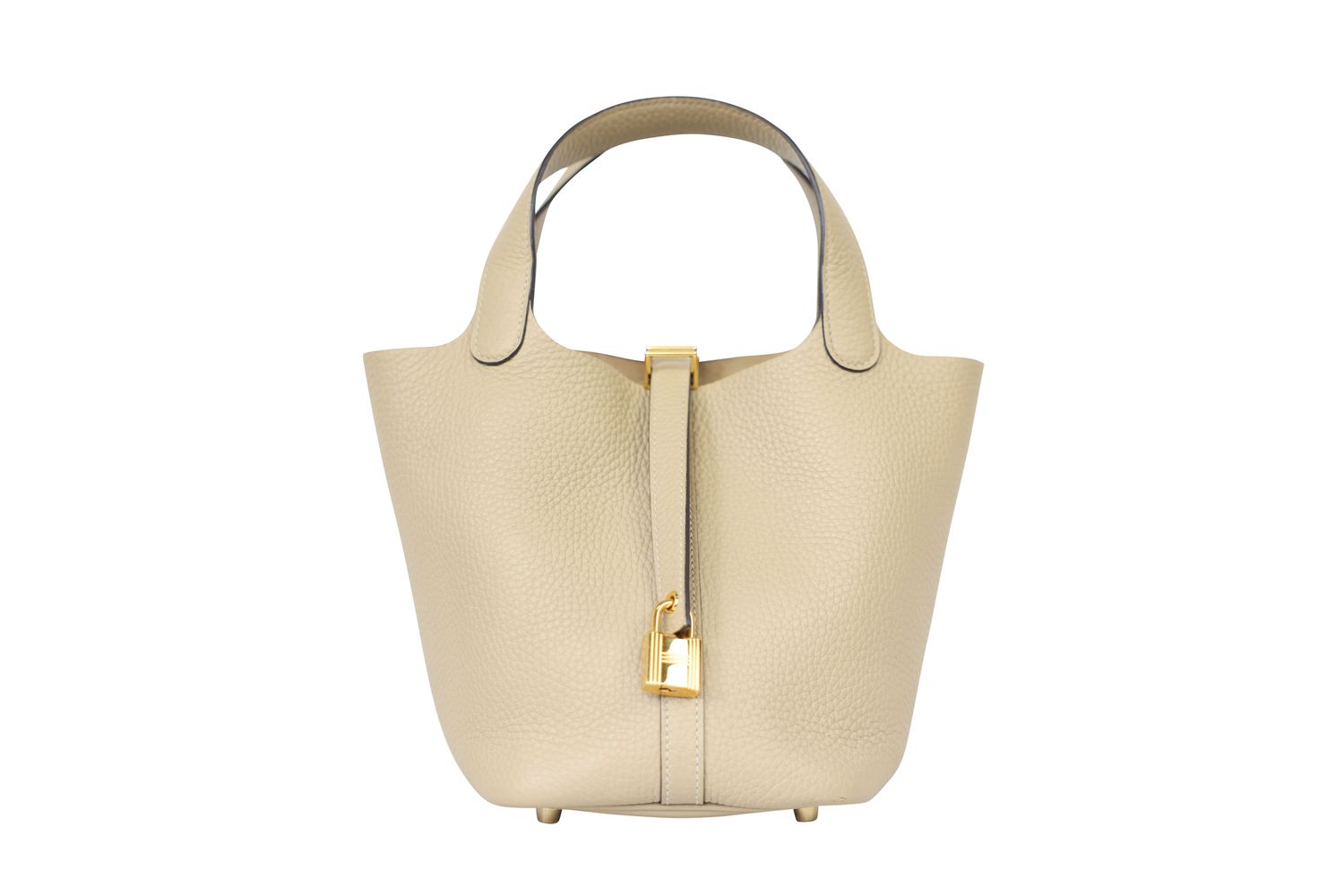 Hermes Picotin 18 Lock PM Bag, Trench Beige Clemence Leather and Gold Hardware, K 2025 Stamp, Preowned in Box WA001