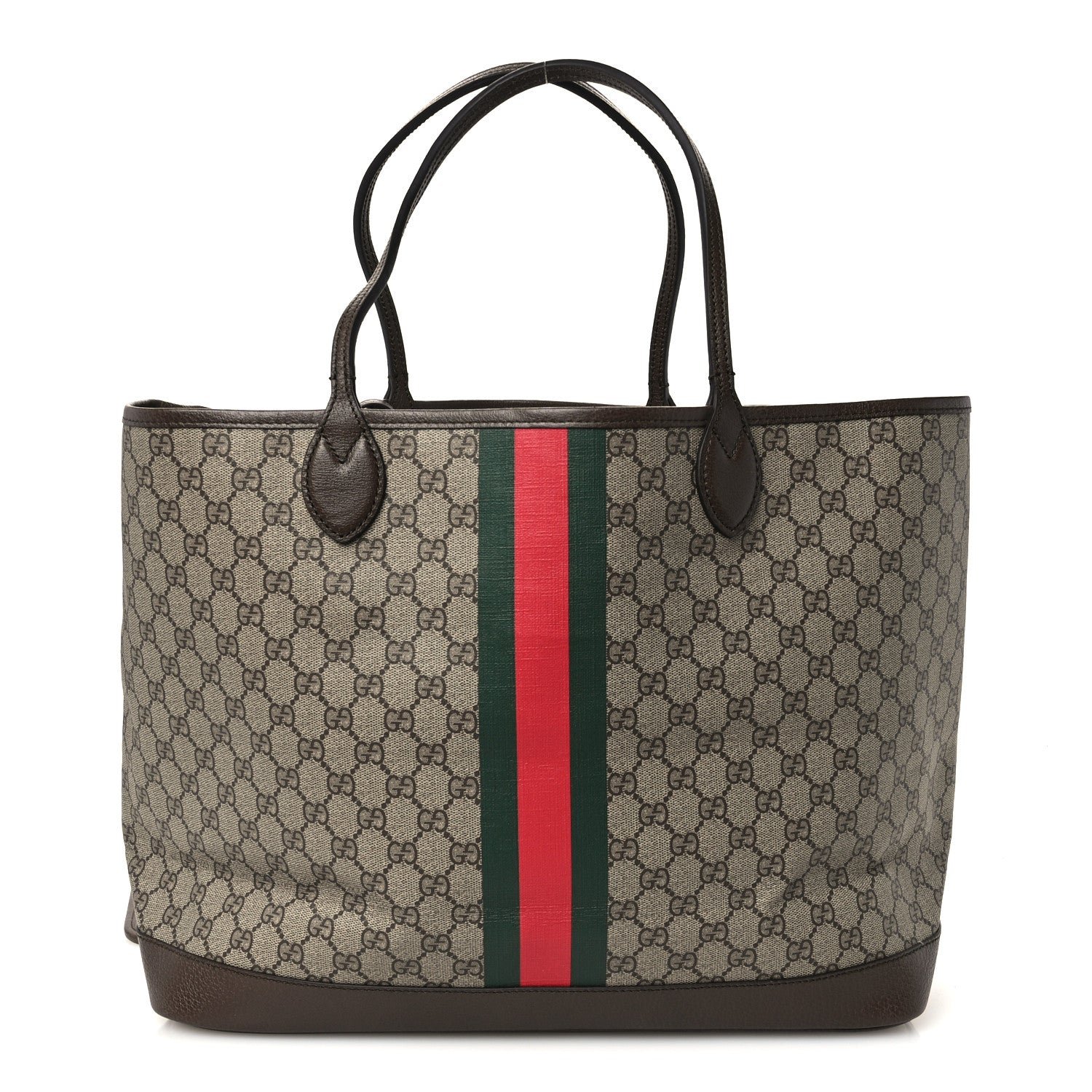 Gucci GG Supreme Monogram Textured Dollar Calfskin Web Large Ophidia Tote Beige Ebony New Acero