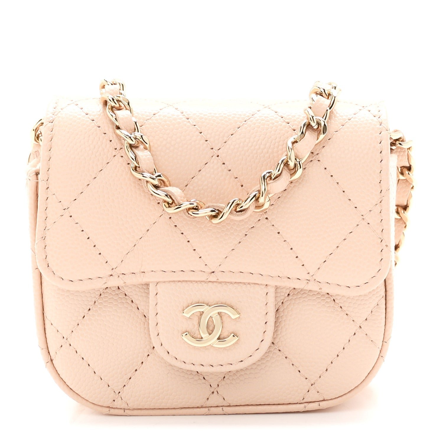 Chanel Caviar Quilted Mini Clutch With Chain Light Beige