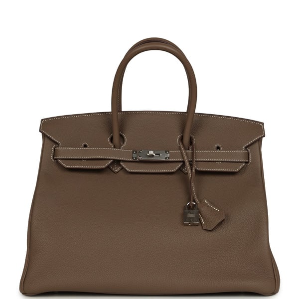 Pre-owned Hermes Birkin 35 Etoupe Togo Palladium Hardware