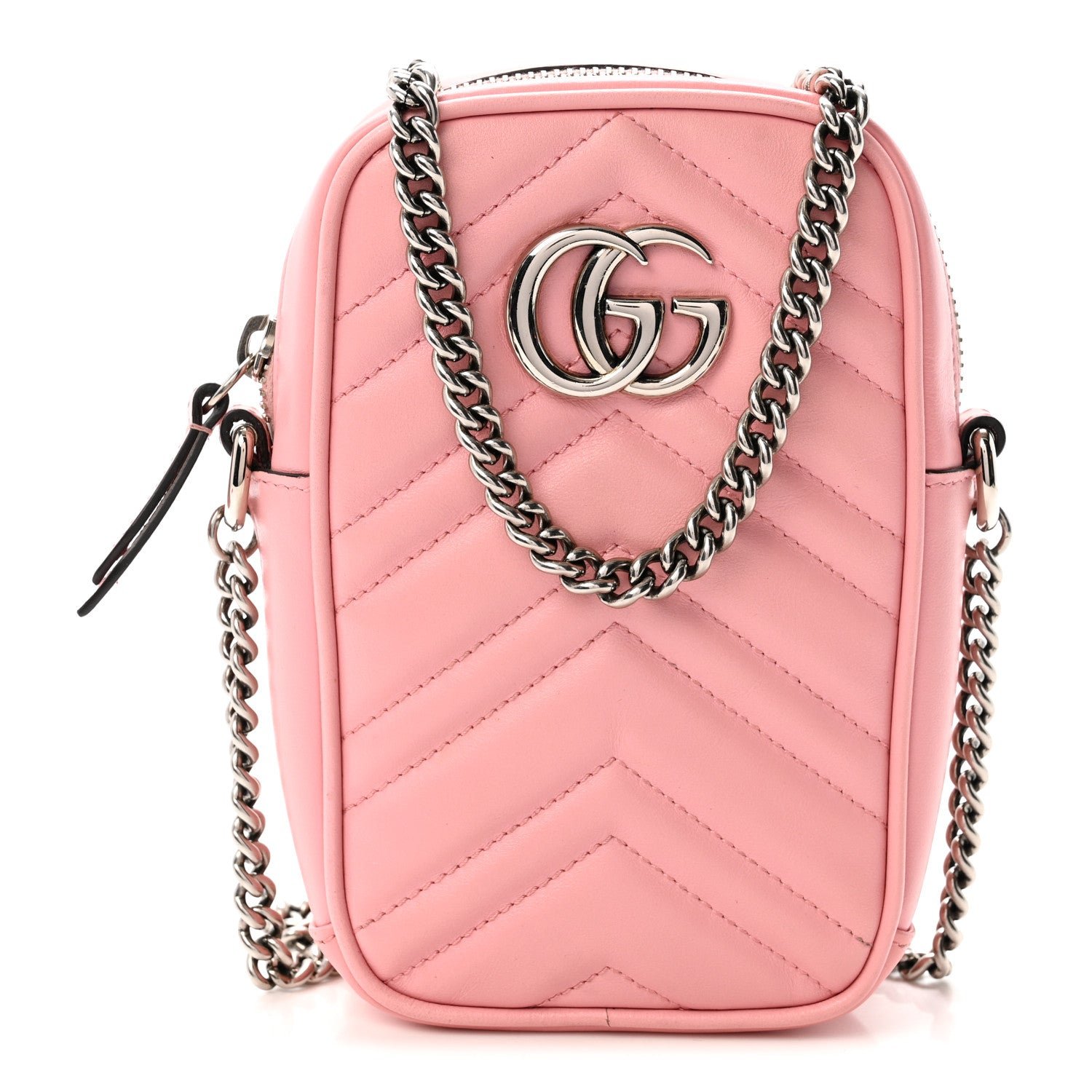 Gucci Calfskin Matelasse Mini GG Marmont Crossbody Bag Wild Rose