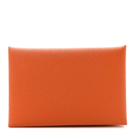 Hermes Epsom Verso Calvi Card Case Orange Lime