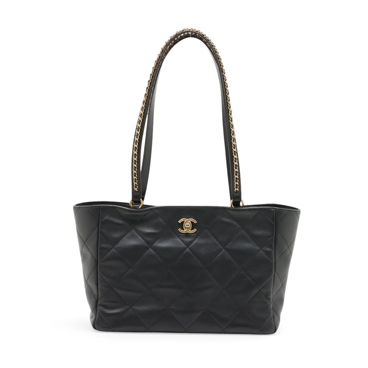 Chanel Matelasse Leather Tote bag Black Gold Metal Fittings random plate AS3537