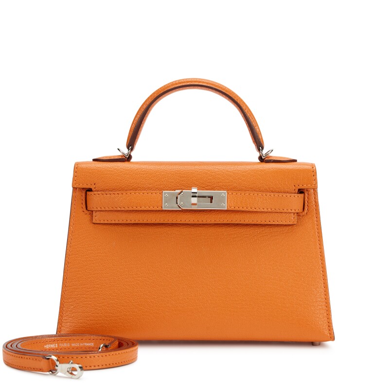 Hermes Feu and Terre Battue Verso Chèvre Mini Kelly 20 II Palladium Hardware, 2019