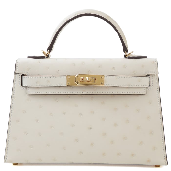 Hermes Brand New ( Rank N ) HERMÈS Mini Kelly II Nata (I2) Ostrich Gold hardware W (2024)