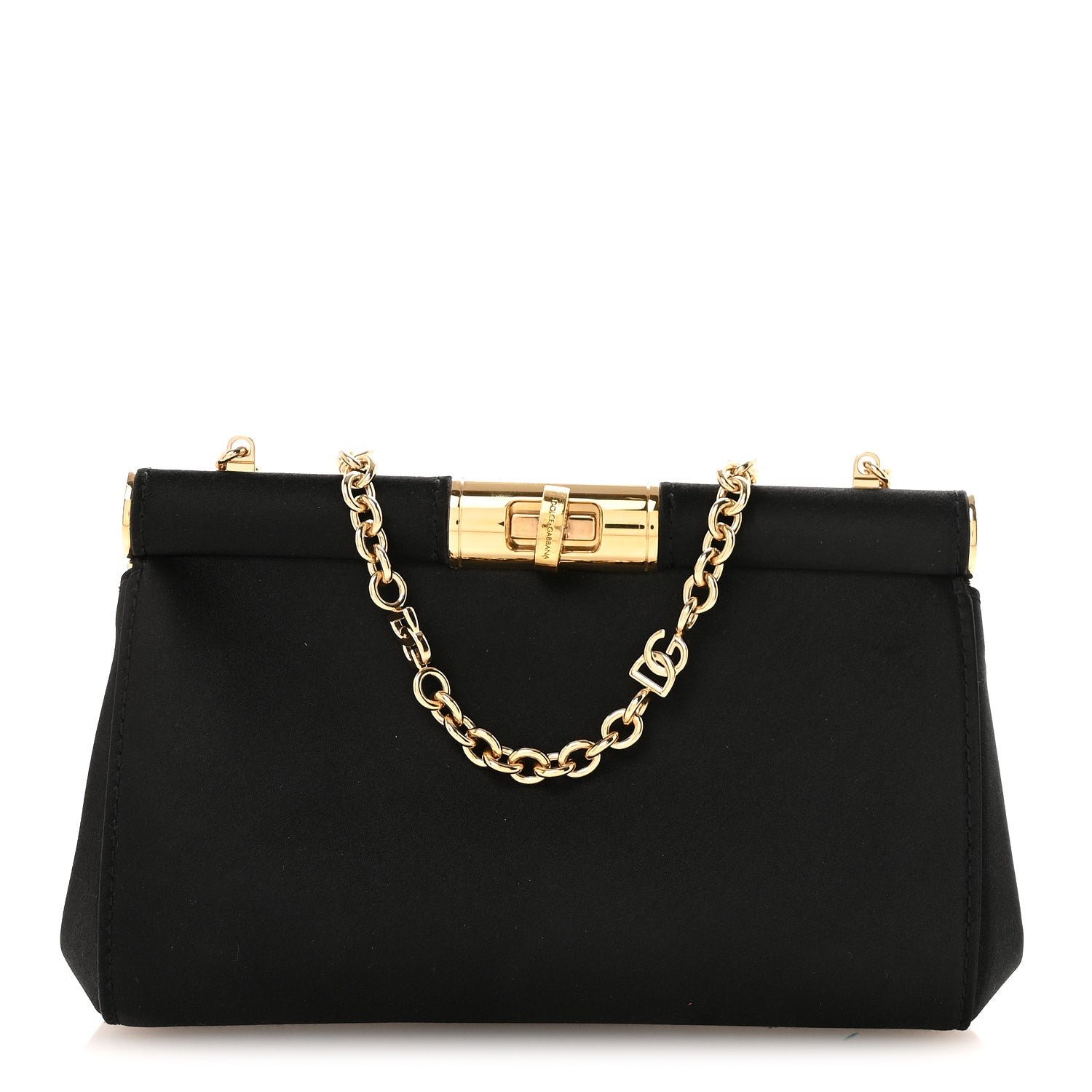 Dolce & Gabbana Satin Small Marlene Chain Clutch Black