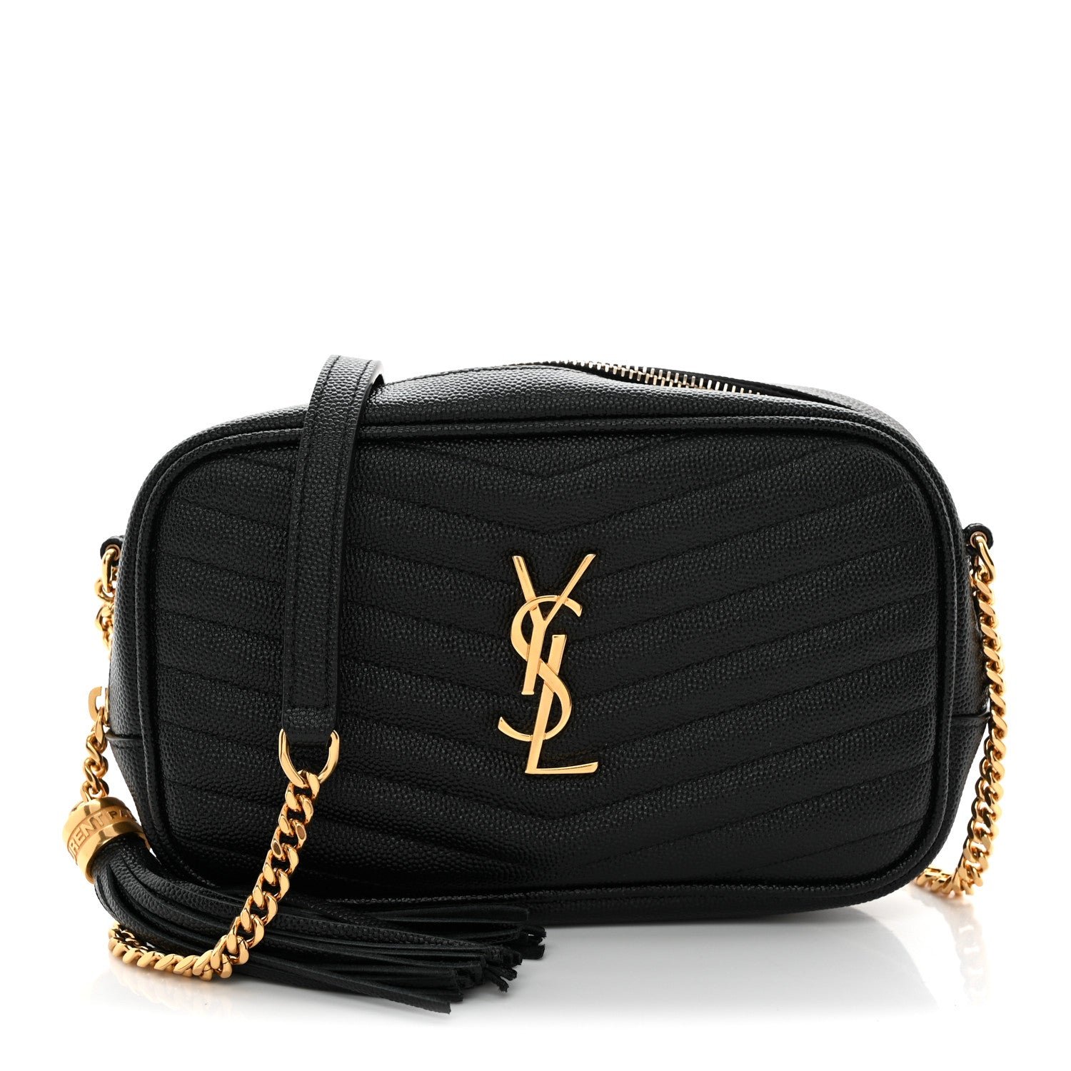 Saint Laurent Grain De Poudre Matelasse Monogram Mini Lou Camera Bag Black