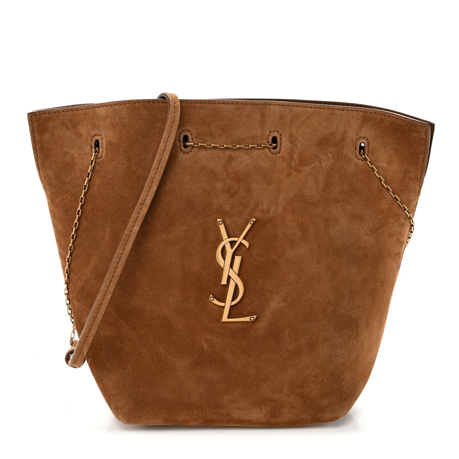 Saint Laurent Suede Pochon Shoulder Bag Caramel Cognac