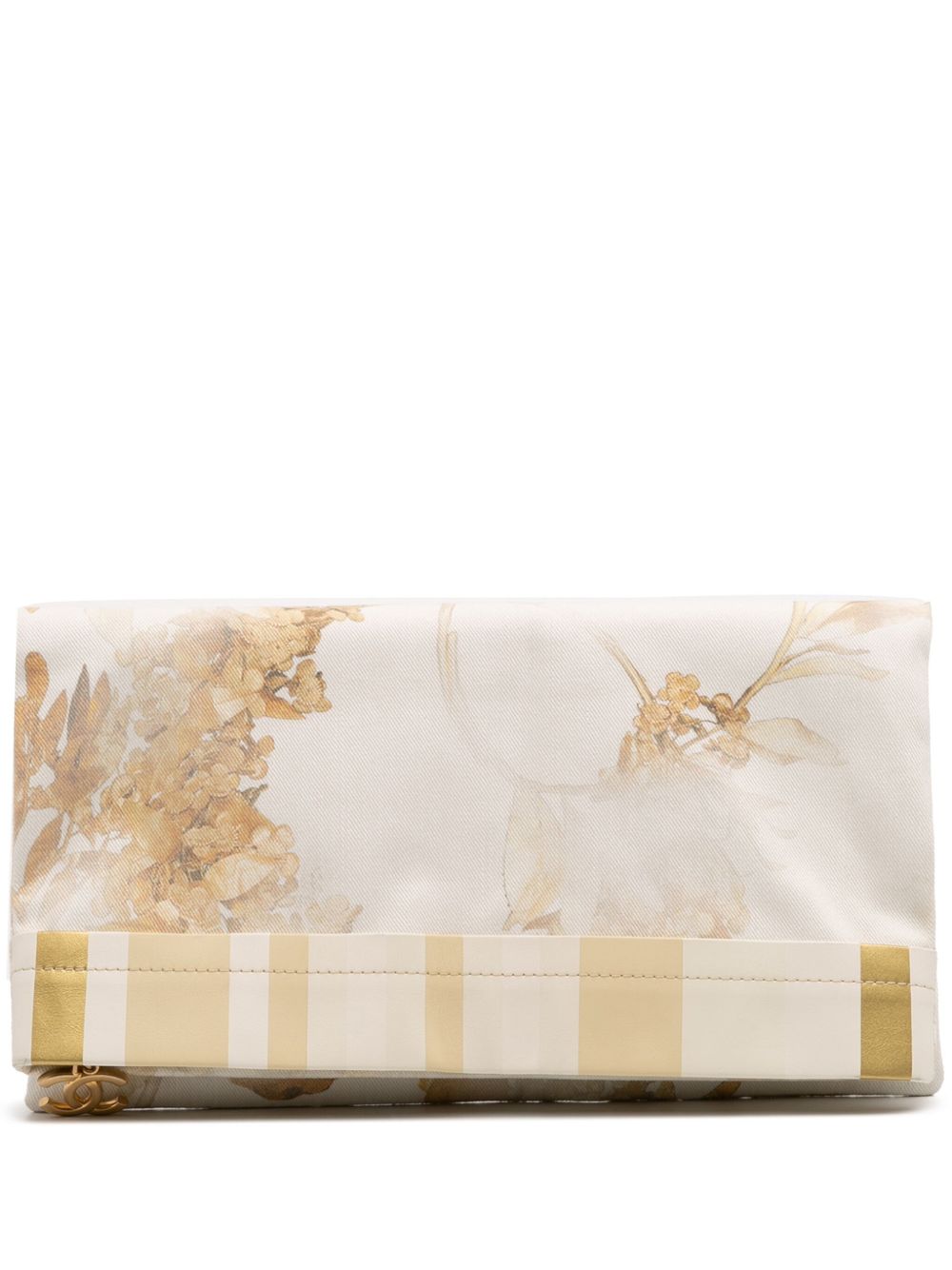 2018 XL Printed Canvas and Striped Lambskin Foldover clutch bag