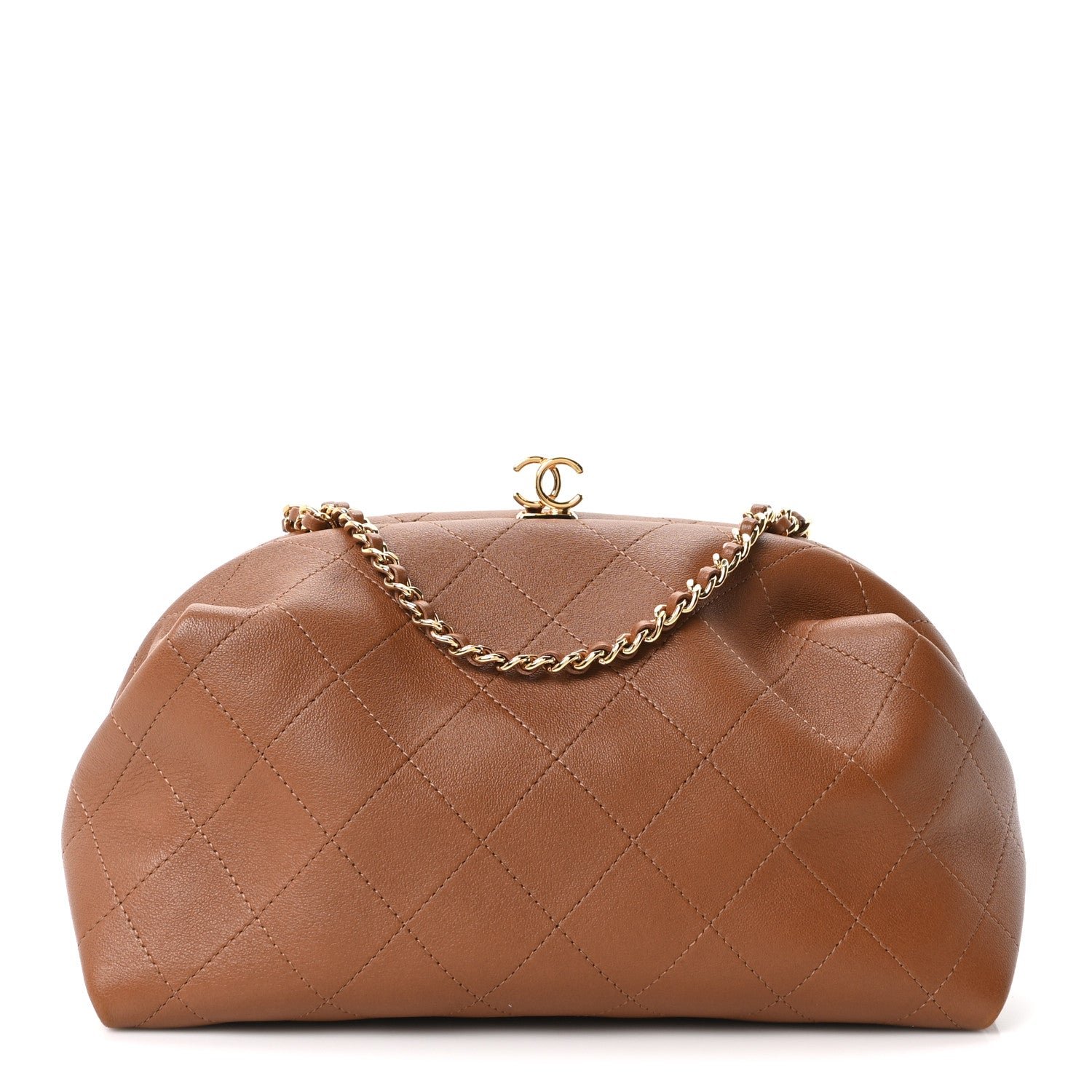 Chanel Lambskin Quilted Clutch With Chain Brown