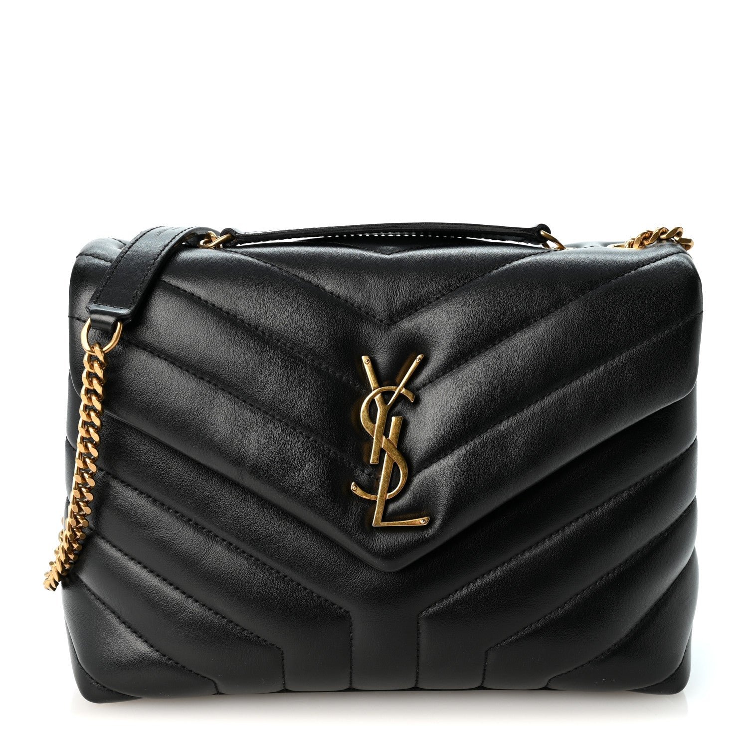 Saint Laurent Calfskin Y Quilted Monogram Small Loulou Chain Satchel Black