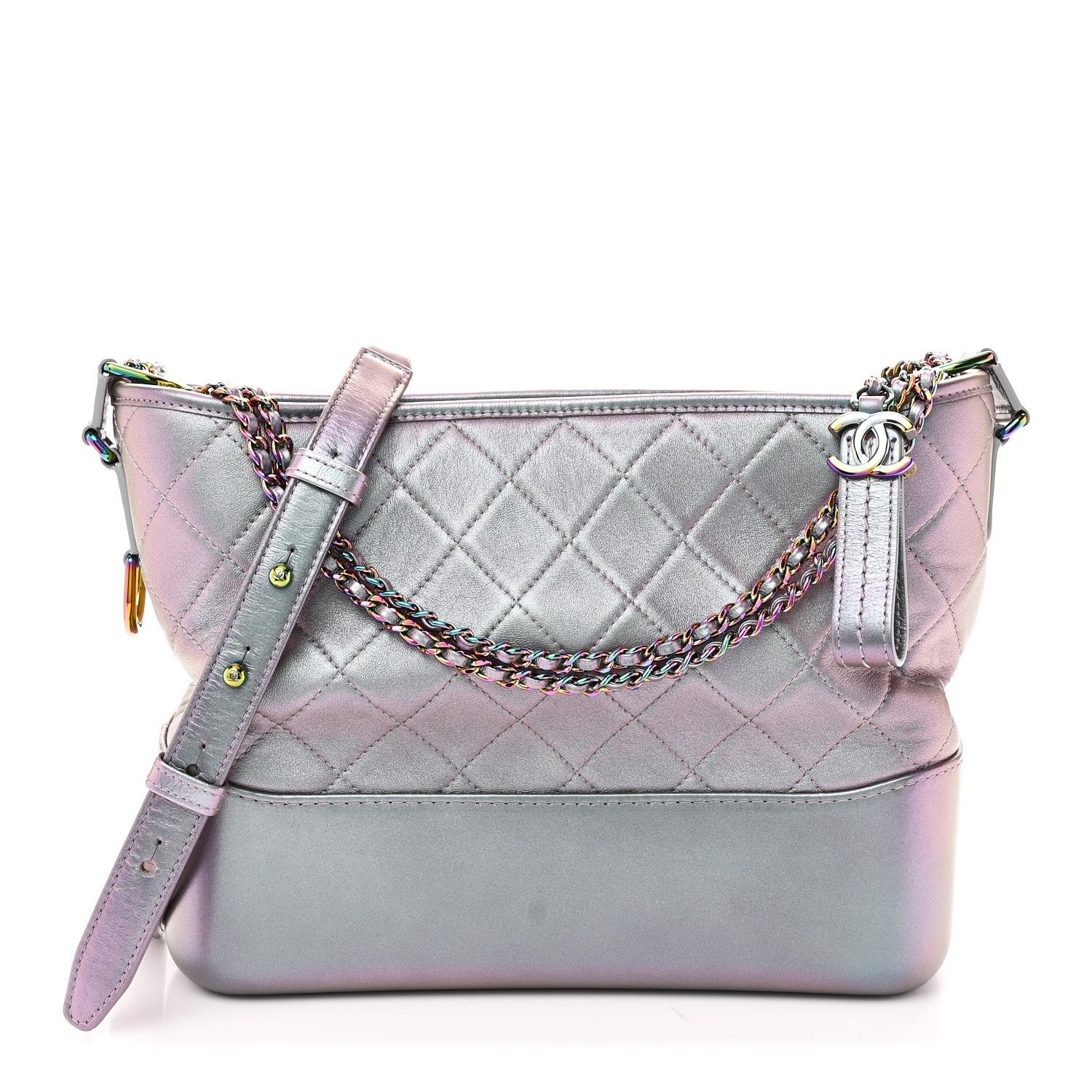 Chanel Iridescent Lambskin Calfskin Quilted Medium Gabrielle Hobo Light Purple