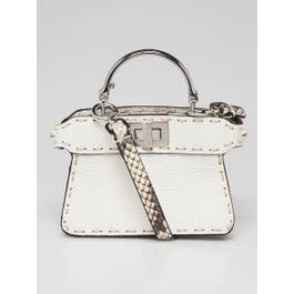 Fendi Fendi White Selleria Leather/Snakeskin Nano Peekaboo Maxi Handle Bag - 7AS106