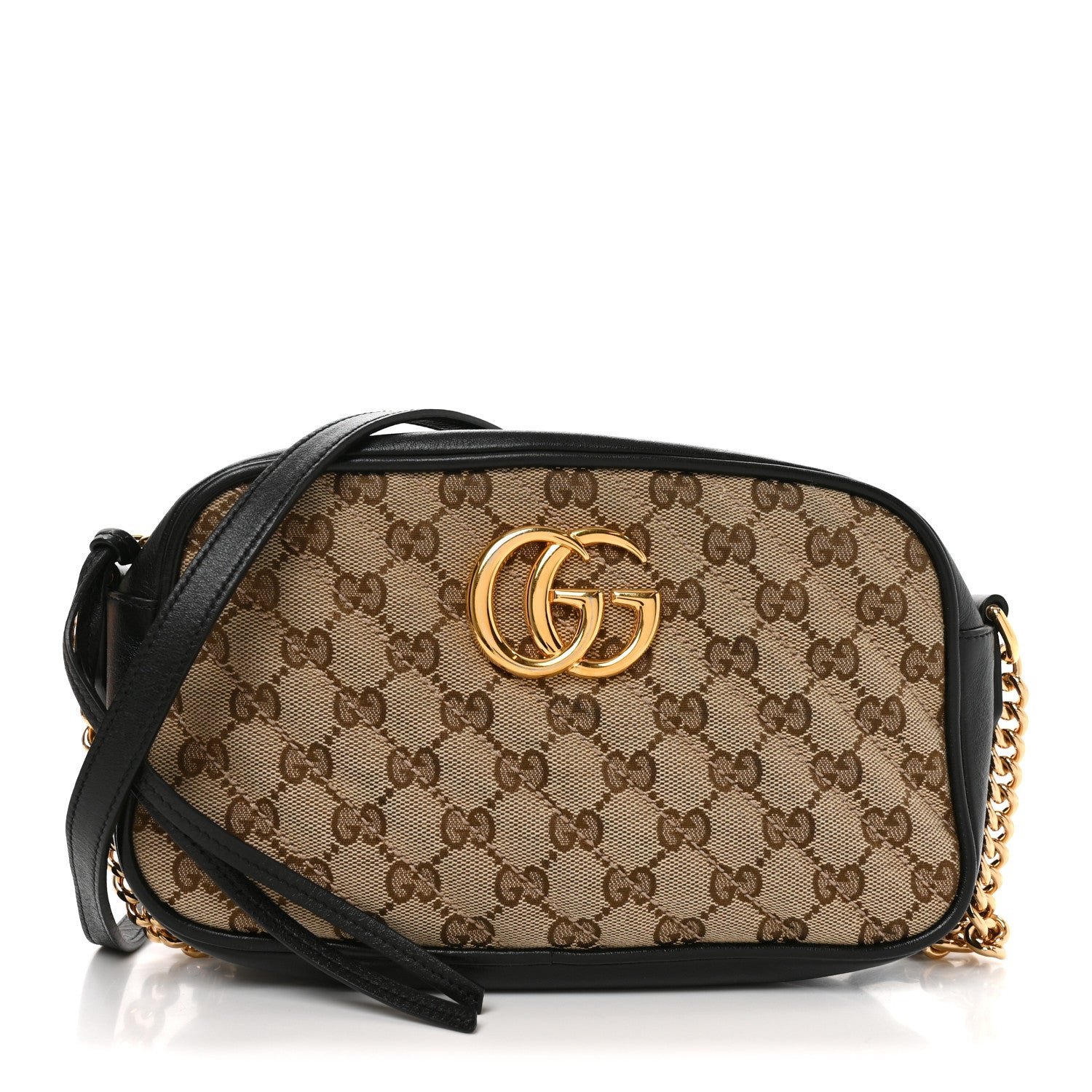 Gucci Monogram Matelasse Diagonal Small GG Marmont Chain Shoulder Bag Beige Black