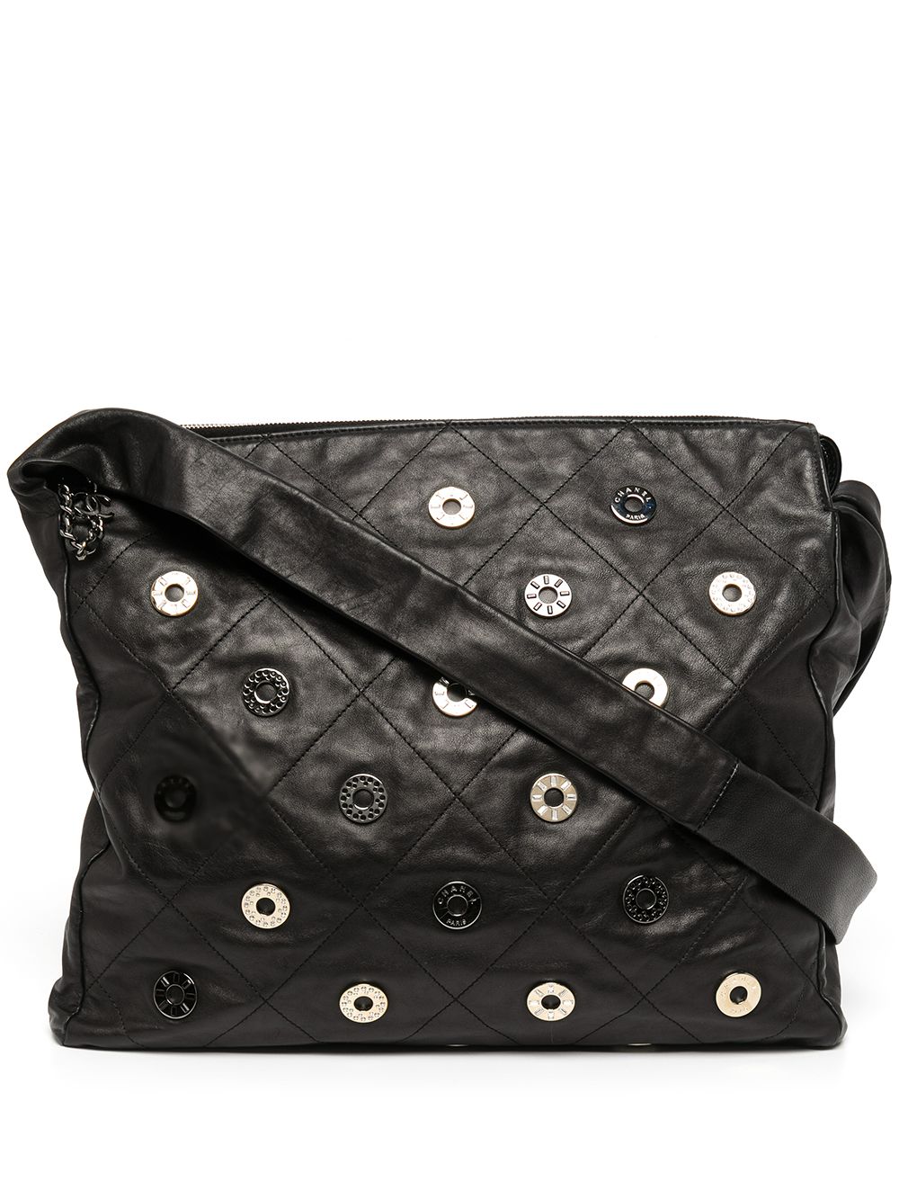 2006-2008 large diamond-quilted eyelet-detailed shoulder bag