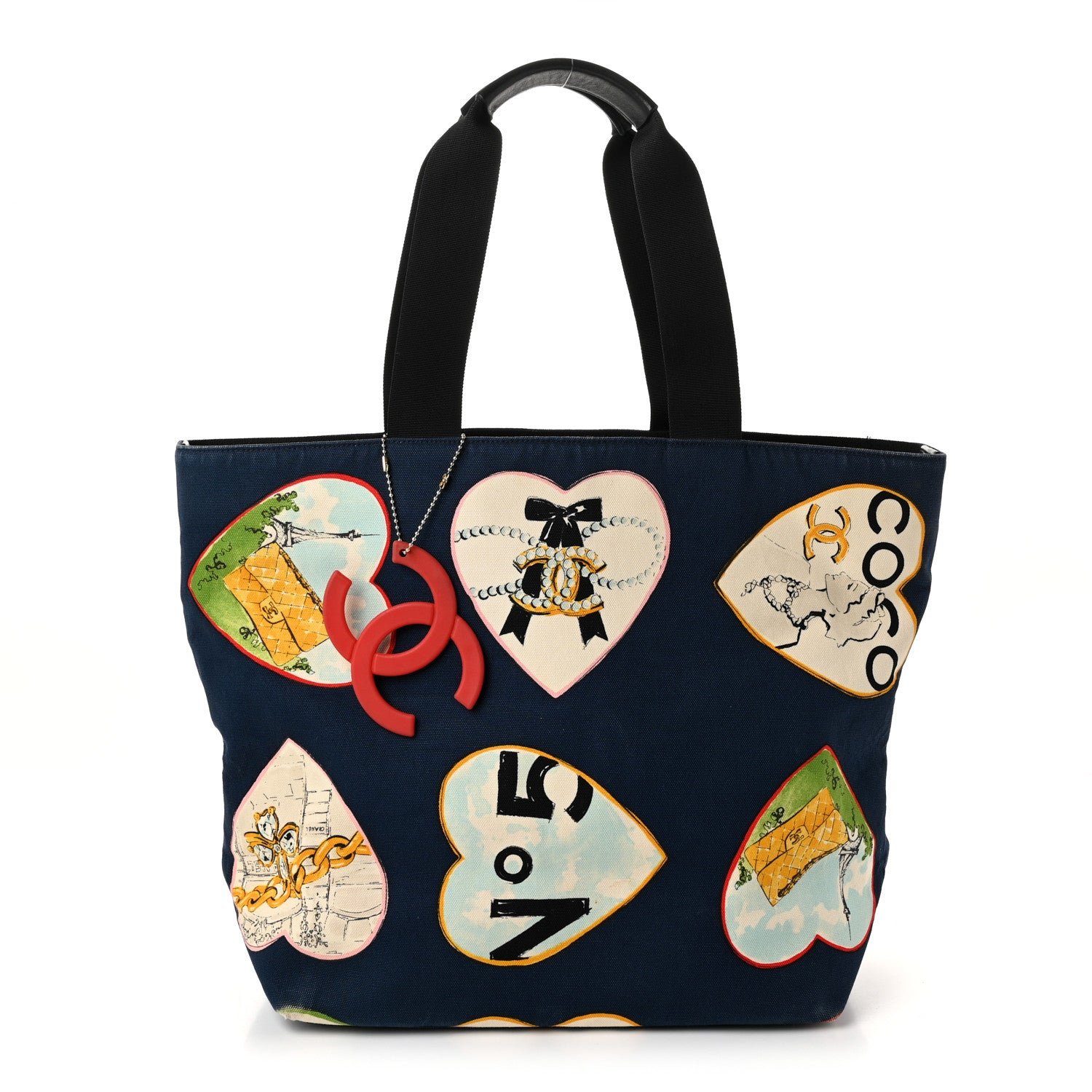 Chanel Canvas Coco Hearts Print Tote Blue