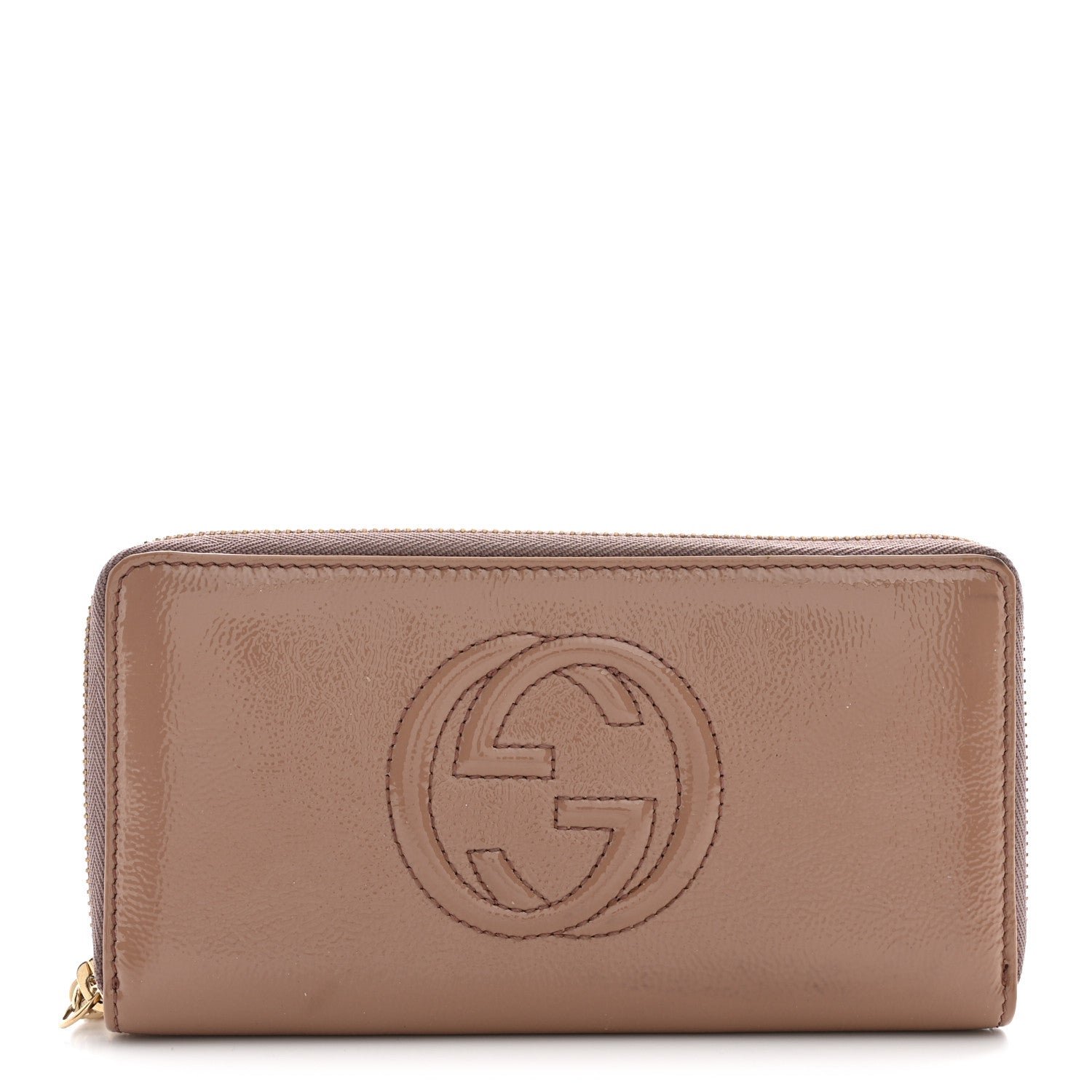 Gucci Patent Soho Zip Around Wallet Dark Cipria
