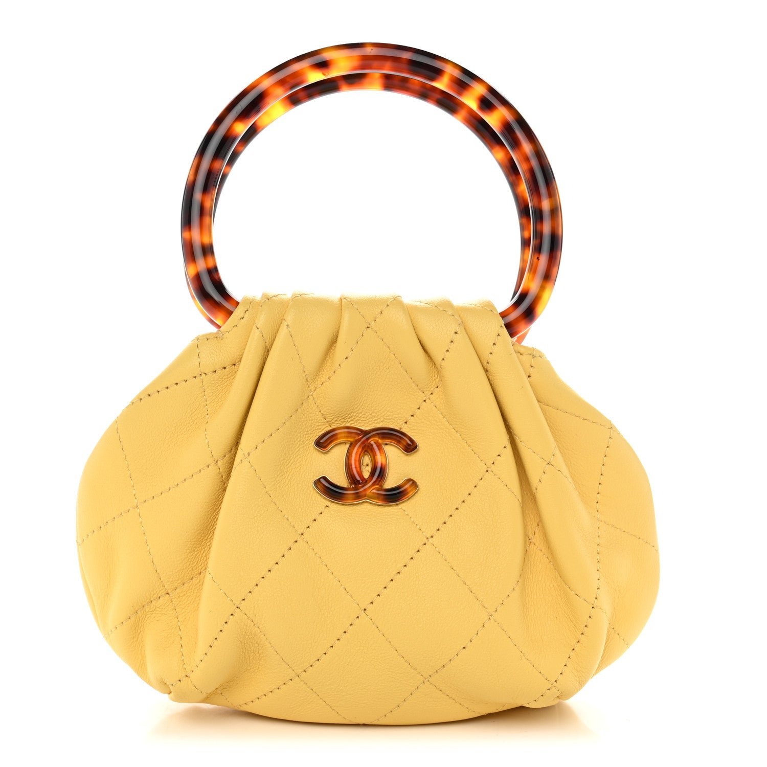 Chanel Lambskin Plexiglass Tortoise Shell Quilted Mini Pouch Yellow
