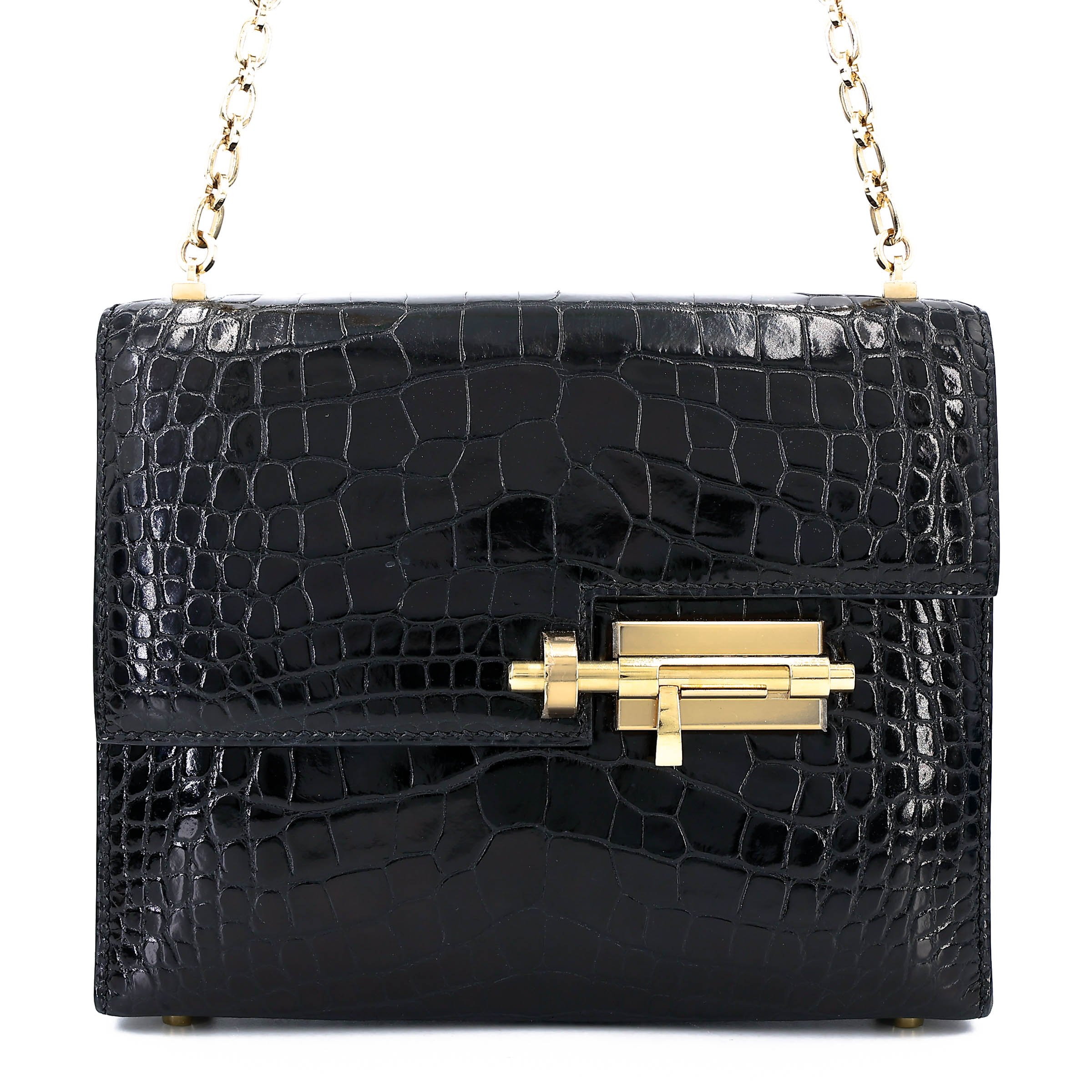 Good ( Rank AB) HERMÈS Verrou Mini Noir (89) Shiny Alligator Gold hardware D (2019)