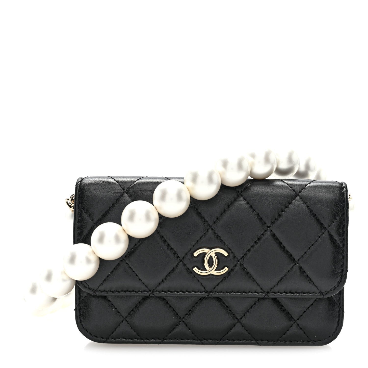 Chanel Calfskin Quilted Maxi Pearls Clutch With Chain Black