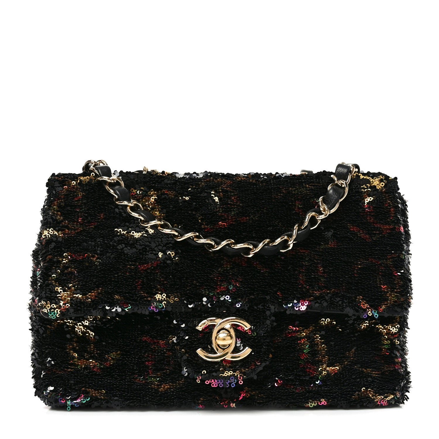Chanel Sequin CC Small Single Flap Black Multicolor