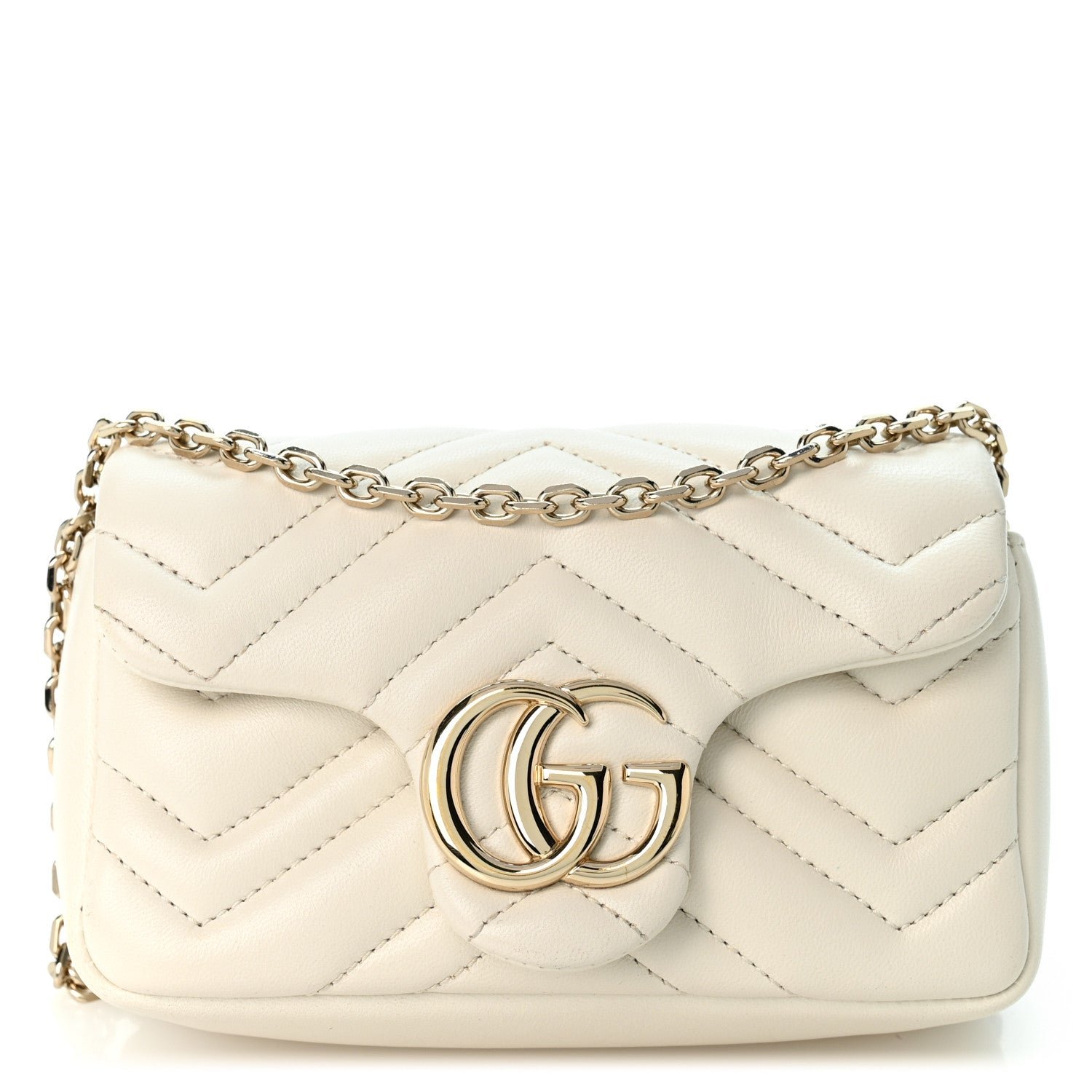 Gucci Lambskin Matelasse Mini GG Marmont Shoulder Bag White