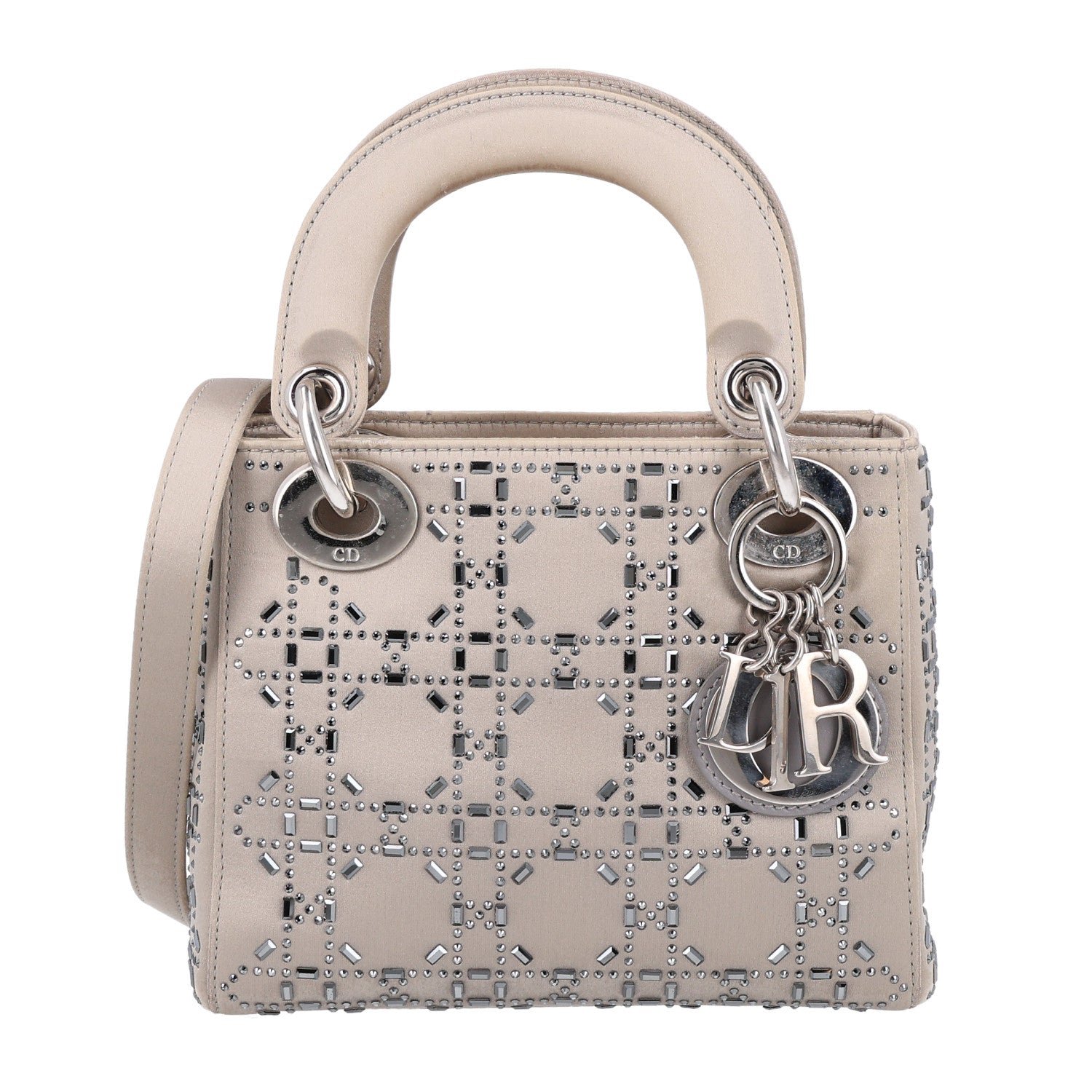 Satin Crystal Cannage Mini Lady Dior Gray