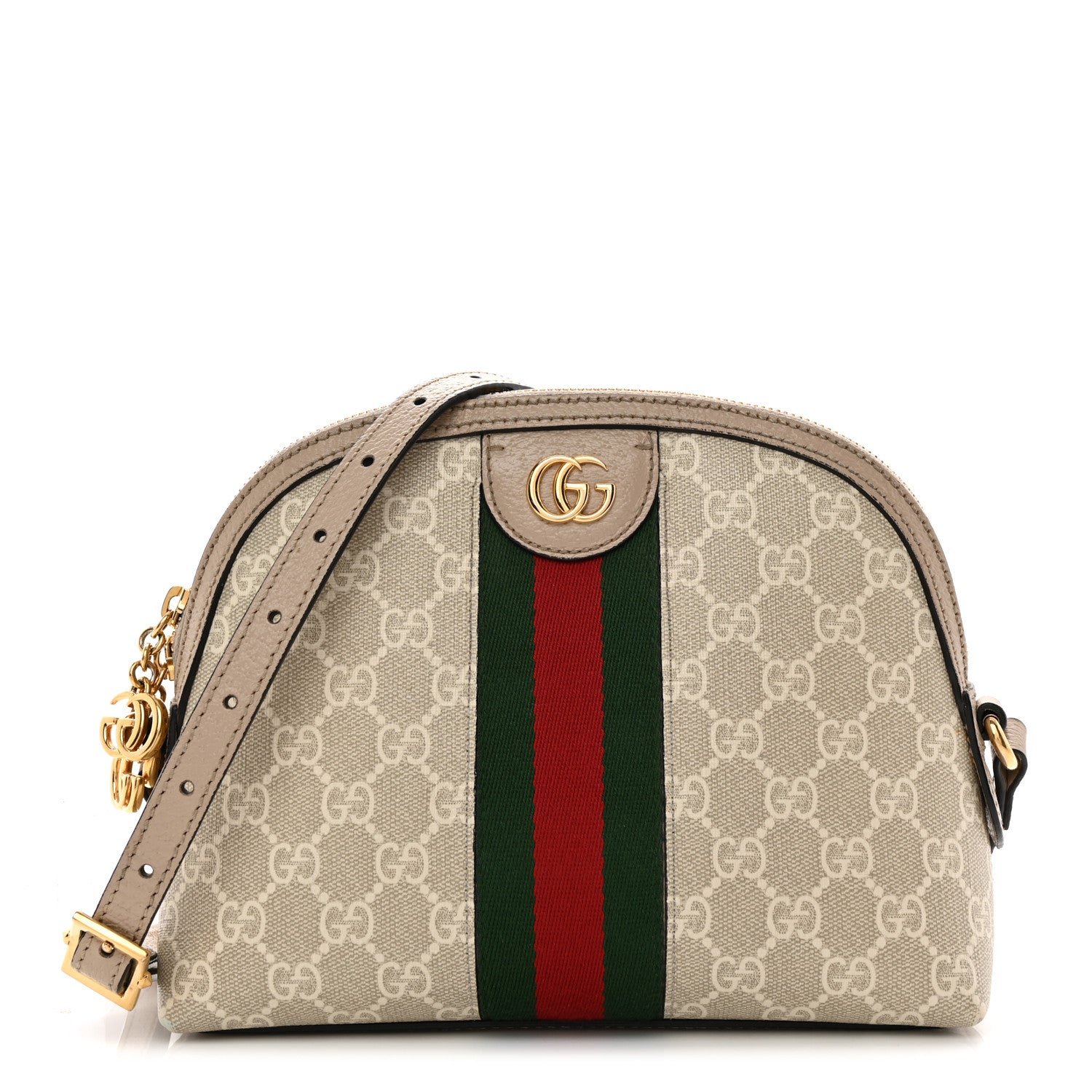 Gucci GG Supreme Monogram Textured Dollar Calfskin Web Small Ophidia Dome Shoulder Beige Mystic White Oatmeal