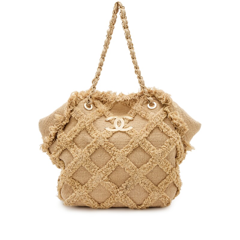 Beige Organic Rope Woven Tweed Nature Tote Brushed Gold Hardware, 2010