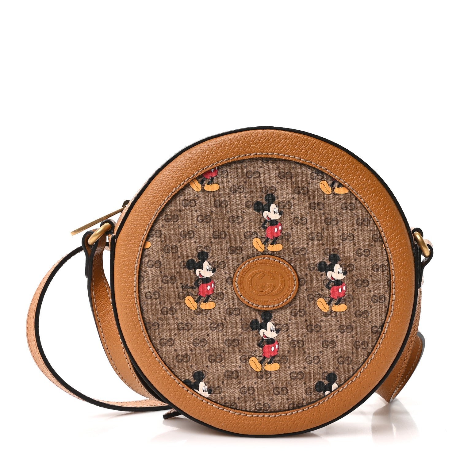 Gucci X DISNEY Mini Vintage GG Supreme Monogram Mickey Mouse Round Shoulder Bag Beige Vintage Sun Oil