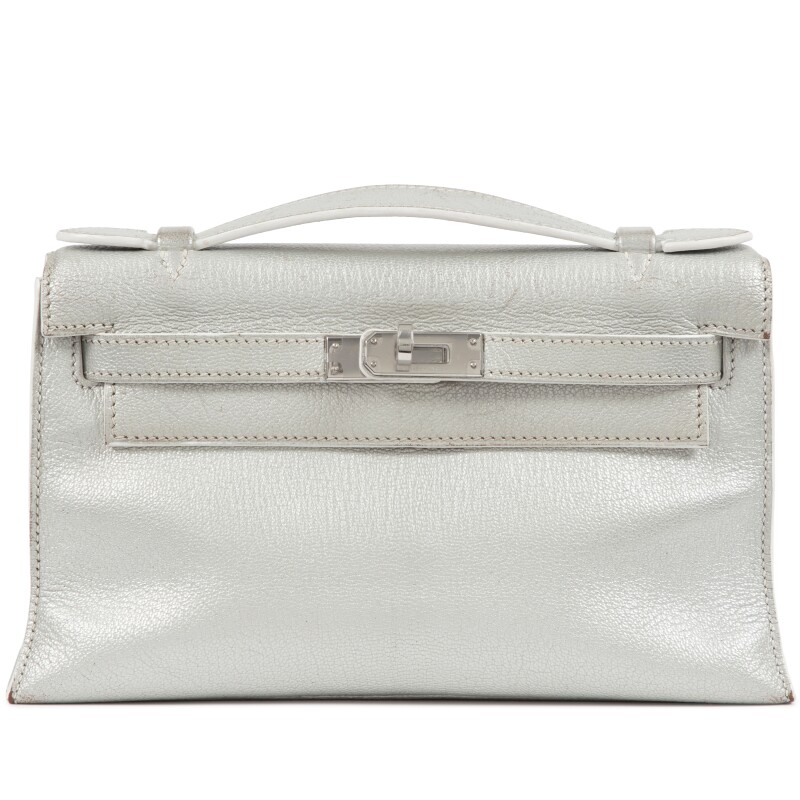 Argent Chèvre Kelly Pochette Palladium Hardware, 2015