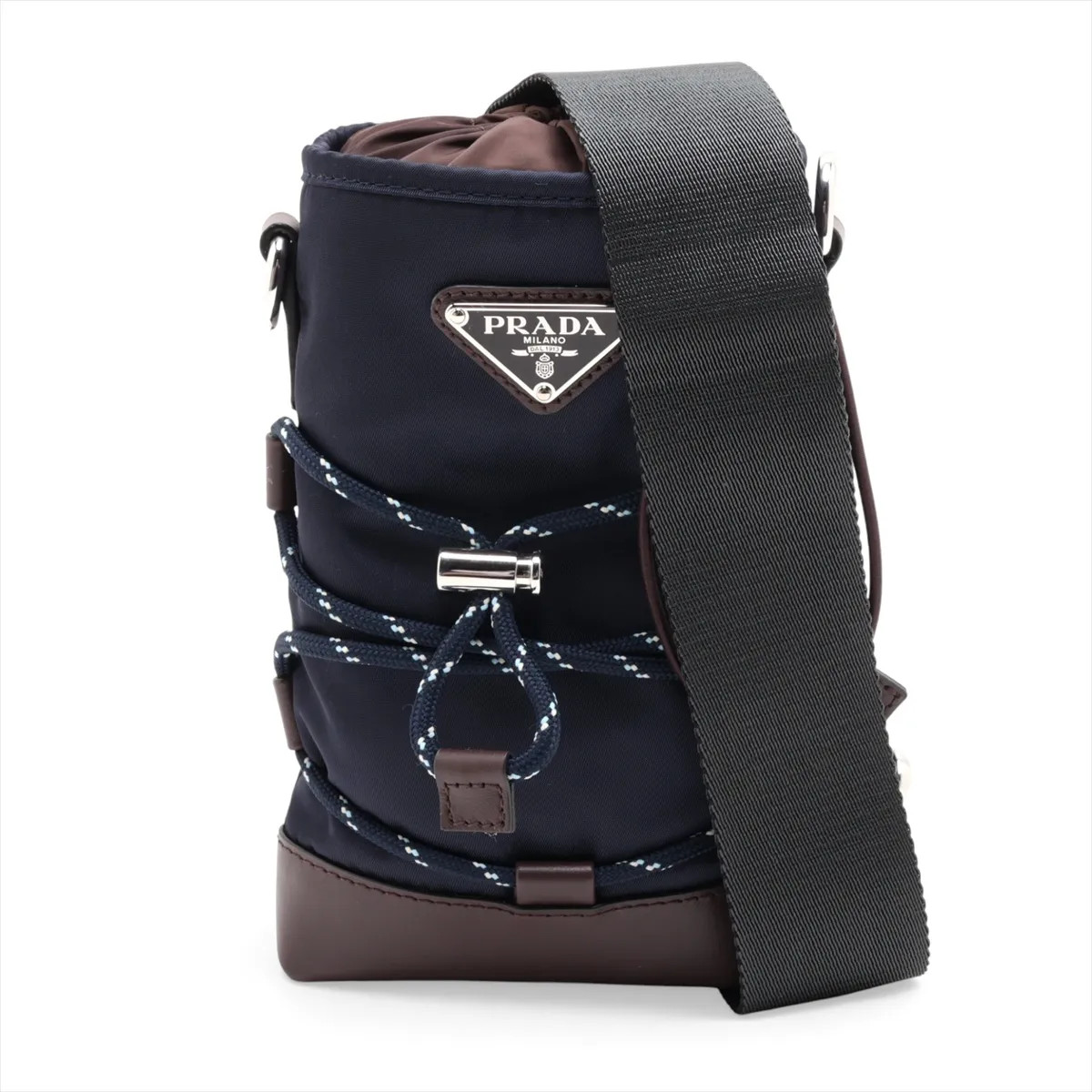 Prada Tessuto 2ZT079 Nylon & Leather Shoulder bag Navy x brown