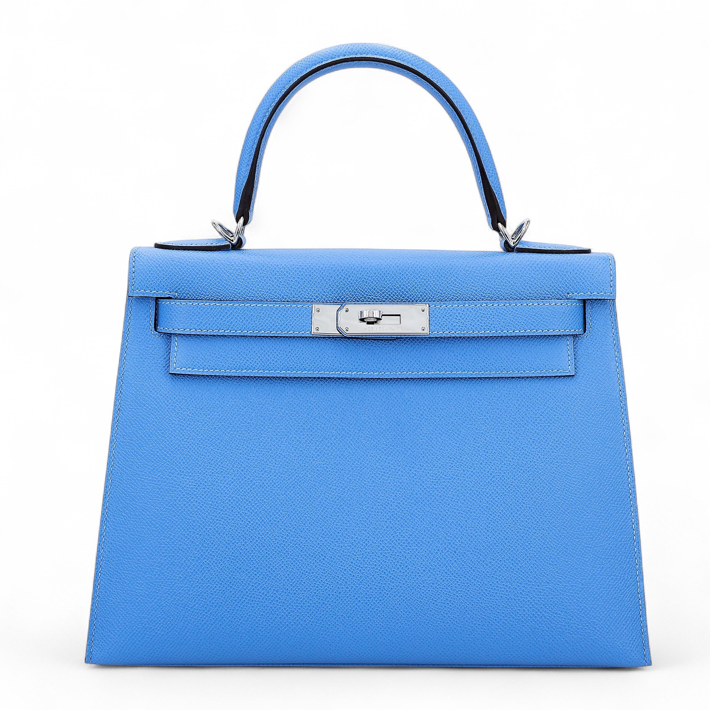 Hermes Excellent ( Rank SA ) HERMÈS Kelly 28 Sellier Bleu Paradis (2T) Epsom Palladium hardware T (2015)