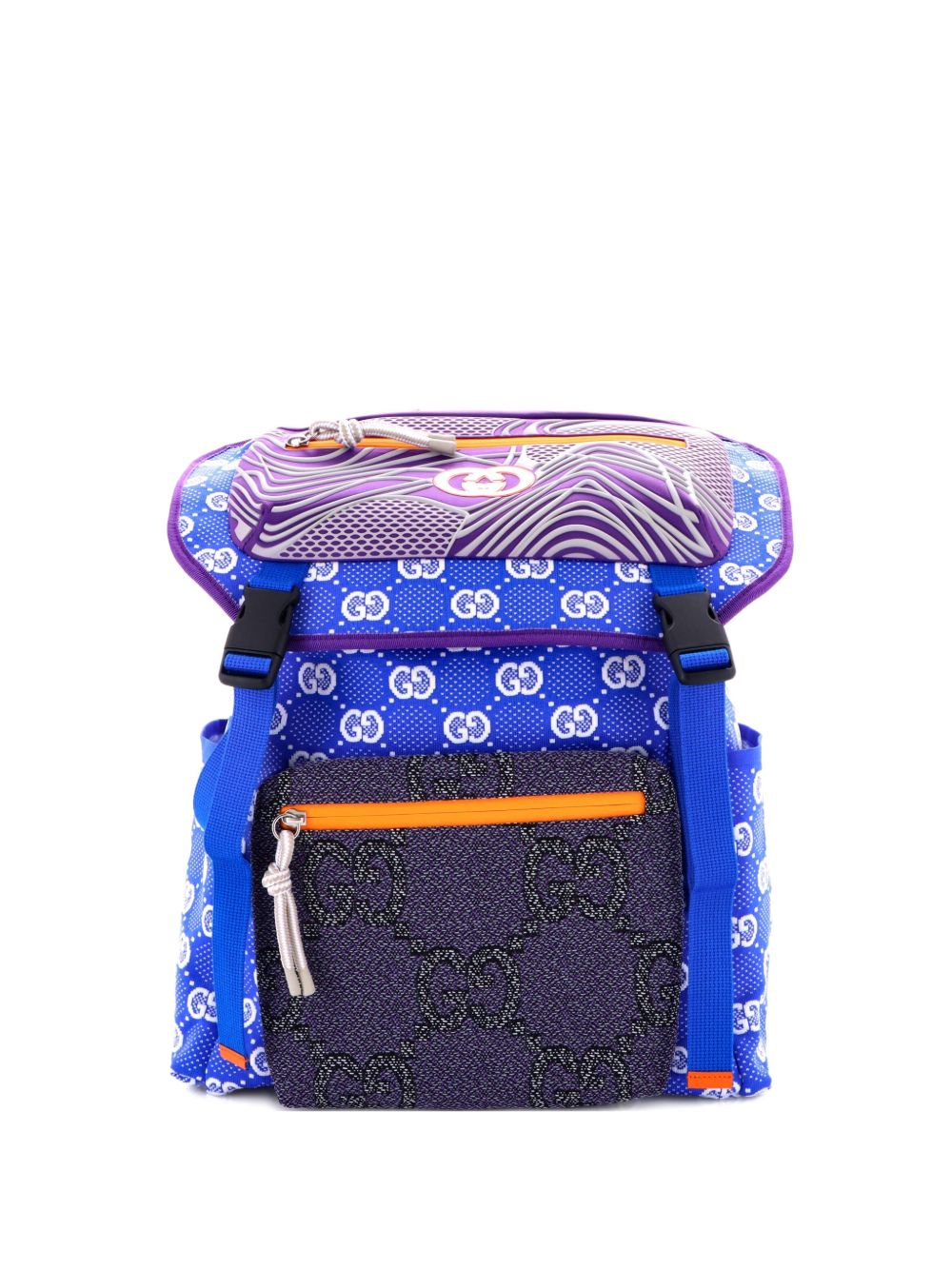 Panelled Double Buckle GG Jacquard Nylon and Rubber Large backpack