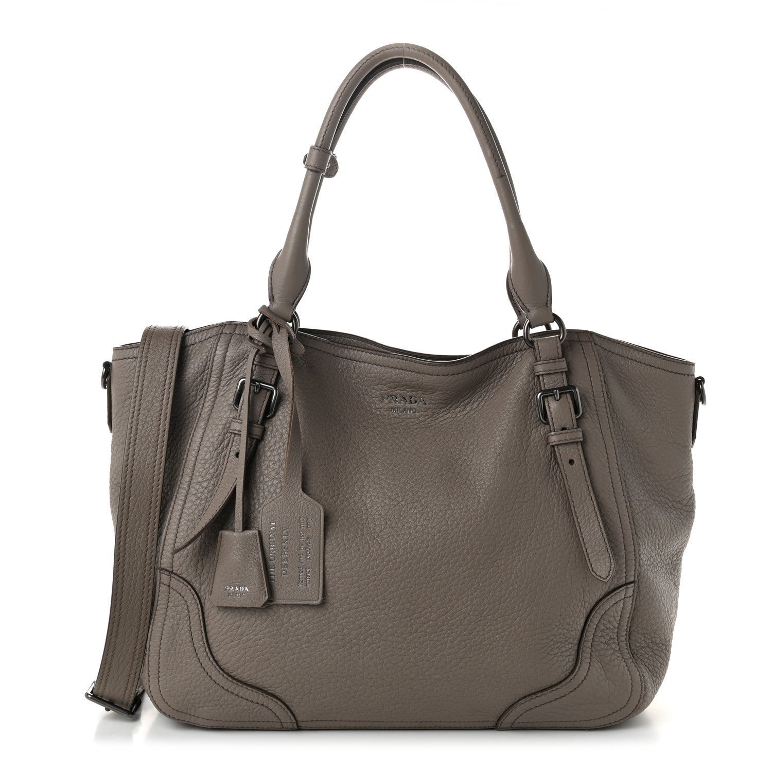 Prada Vitello Daino Large Tote Bag Clay Grey