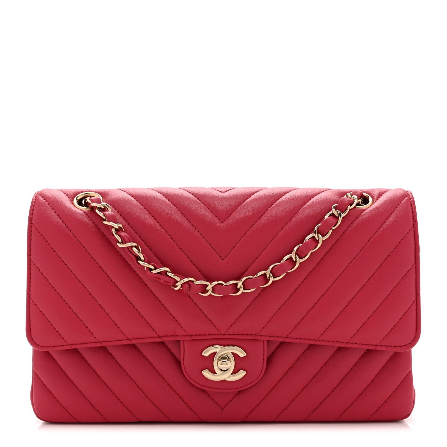 Chanel Lambskin Chevron Quilted Medium Double Flap Pink